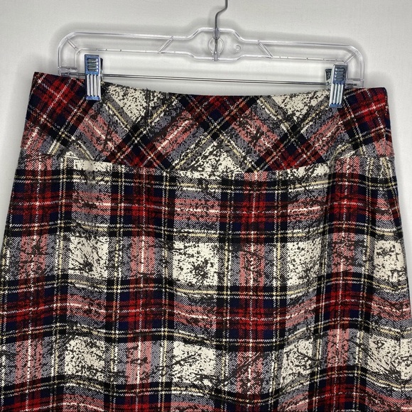 Tribal Red Black Plaid‎ Paint Splatter Design Wool Blend Pencil Skirt 10 - Picture 2 of 8